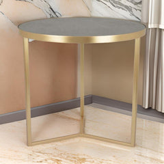 20 Inch Plant Stand Table, 3 Legged Metal Base, Gray Marble, Gold Finish