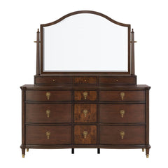 1pc Transitional Dresser Round Knobs Gold Capped Legs Dark Cherry Bedroom Furniture UV-Stained Dustproof Cases