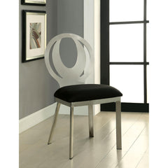Contemporary Style Silver Metal Frame 2pc Dining Chairs Black Microfiber Seat Cushion Dining Room Oval Back Design Chair