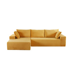 Moon Convertible Sectional Sofa in Soft Corduroy, Modern Comfy Couch with Full Foam Cushioning, Cozy Sleeper Sectional for Living Room, Bedroom, No Assembly Required, Ginger Yellow - left Facing