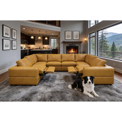 Premium Leather Match Upholstered Large Arms Sectional with Two Recliner Seats