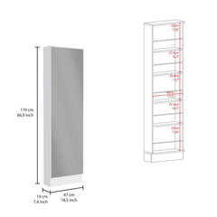 Clytemnestra Xl Shoe Rack, Mirror, Five Interior Shelves, Single Door Cabinet -White