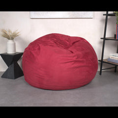 5-Foot Comfortable High-Density Shredded Foam Bean Bag Chair for Kids and Adults, with Removable Microsuede Cover, Ideal Reading and Bedroom Floor Lounge, Chinese Red