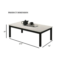 Contemporary White Finish 3pc Table Set 1x Coffee Table 2x End Table Faux Marble Top Wooden Legs Primary Living Room