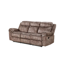 Haven Two Tone Chocolate Velvet Recliner Sofa w/USB Port & Drop Down Table