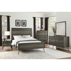 Contemporary Three-Tone Gray Finish Nightstand Perched atop Metal Legs Acacia Veneer Modern Bedroom Furniture