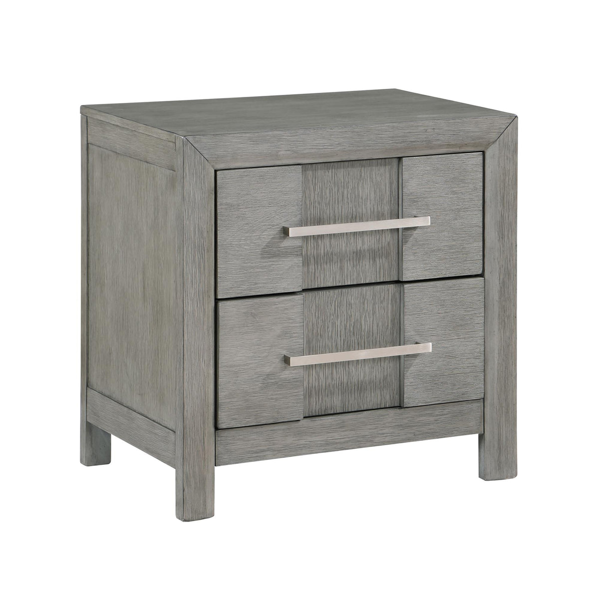 Modern Style 2-Drawer Night stand with Silver Coated metal Handles made with wood in Gray Color