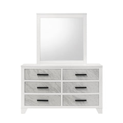 White Color 1pc Dresser Only Faux Marble Inset Black Bar Pulls Metal Center Glide Bedroom Engineered Wood English Dovetail