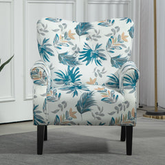 Mid-Century Modern Wingback Accent Chair, Upholstered Fabric Armchair with Sturdy Wood Legs, High-Back Padded Club Chair for Living Room Bedroom Office
