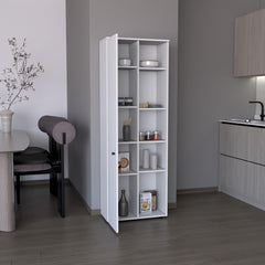 CASSANDRA E-SHOP Cary 67" H Kitchen Storage Cabinet With One Door, Five Interior Shelves and Five Exterior Shelves,White