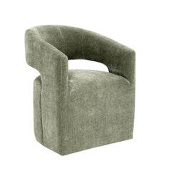 Contemporary Style 1pc Arm Chair With Caster Barrel Back Design Neutral Textured Fabric Green Finish Primary Living Room