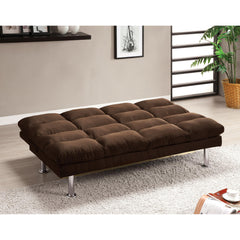 Contemporary Style Futon Sofa Bed Microfabric Converted Into Bed Wit Extra Leg Support Chrome Base Legs Dark Brown Finish