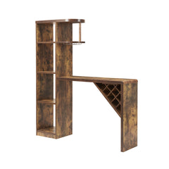 Bar table with attached wine cabinet metal wine glass rack wine bottle rack Distressed Wood color