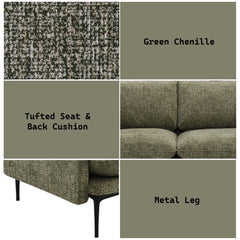 Armageddon Green Fabric Sofa w/2 Pillows (Compressed Cushion)