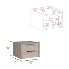 Orion Floating Nightstand , End Table, Side Table Wall-Mounted Single Drawer Design with Handle- Light Grey - Bedroom
