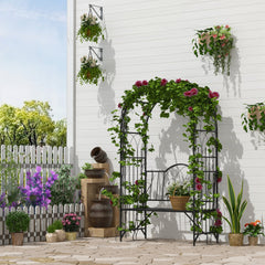 Metal Trellis Arbor Arch for Climbing Plants with Garden Bench, Grow Grapes, Interlacing Decorative Seating, Black