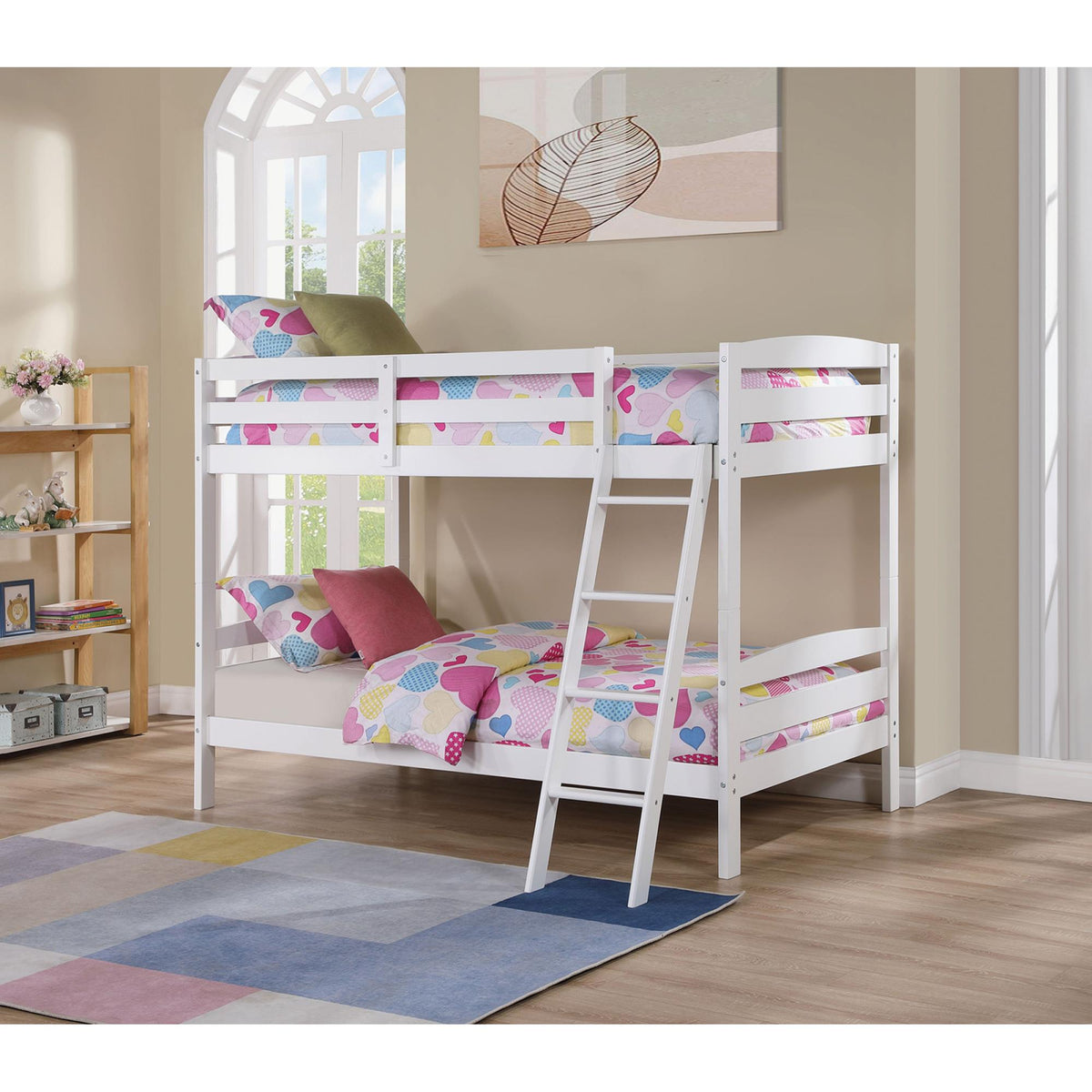 Modern Transition Bunk Bed Slat Design Assembled And Oval Nuts, White