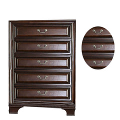 53 Inch Modern Tall Dresser Chest, Wood, 5 Drawers, Molded, Cherry