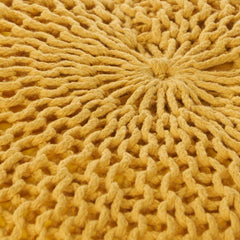 Poseidon Knitted Cotton Round Pouf, Yellow