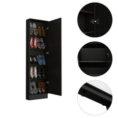Clytemnestra Xl Shoe Rack, Mirror, Five Interior Shelves, Single Door Cabinet -Black