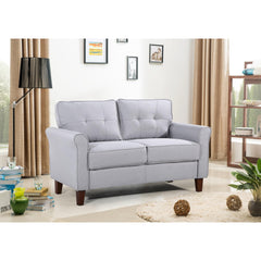 Light Grey Loveseat Sofa, 2-Seater Couch, Mid-Century Upholstered Sofa for Living Room