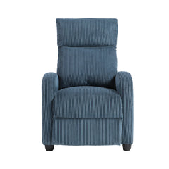 Modern Push Back Recliner Chair Bue Soft Corduroy Upholstery Comfort Solid Wood Living Room Furniture 1pc