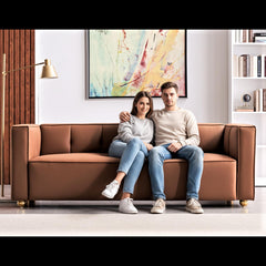 Polyester Sofa with Tufted Low Back Design, Elegant 3 Seater Couch for Coastal and Modern Farmhouse Living Rooms, 87 Inch Wide, Easy Assembly