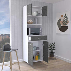 Nirvana Microwave Cabinet, Four Legs, One Drawer, Double Door, One Shelf -White / Smokey Oak