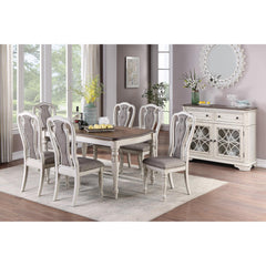Antique White Set of 2 Dining Chairs Grey Upholstered Tufted unique Design Chairs Back Cushion Seat Dining Room
