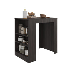 Agamemnon Kitchen Island and Counter Dining Table with Spacious Top Dining Surface, 3 Accessible Side Shelves for Kitchen Storage