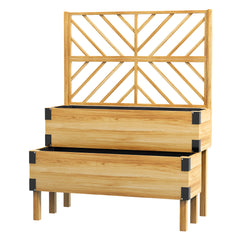 2 Tier Trellis Planter, Wooden Raised Garden Bed, Natural