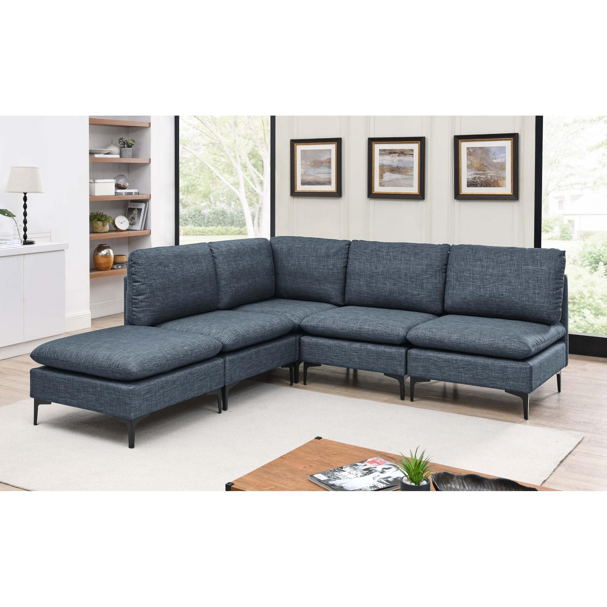 Linen Upholstered Modular Sectional with Metal Legs