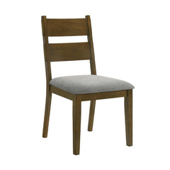 Oasis Dining Chair Set of 2, Gray Padded Fabric Seat, Brown Wood Legs