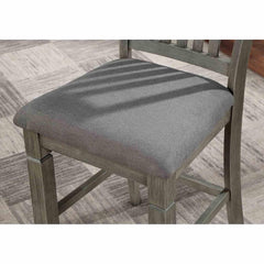 Transitional Style 2pc Counter Height Chair Fabric Upholstered Seat Wire Brushed Slat Back Gray And Light Gray Finish Dining Room