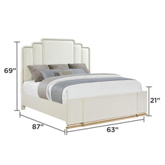 Cassandra 5-Piece Queen Bedroom Set in Beige with Upholstered Bed, Dresser, Mirror, Nightstand and Chest