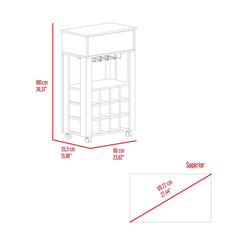 Bar Cart Bayamon, Twelve Wine Cubbies, Four Legs, Carbon Espresso Finish