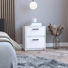 Crest 2 Drawers Nightstand , End Table, Side Table Metal Handles -White