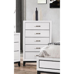 1pc Contemporary 5-Drawer Tall Chest White Finish Wooden Bedroom Furniture