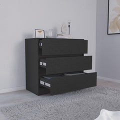 Aria Three Drawer Dresser, Pull Out Mechanism-Black