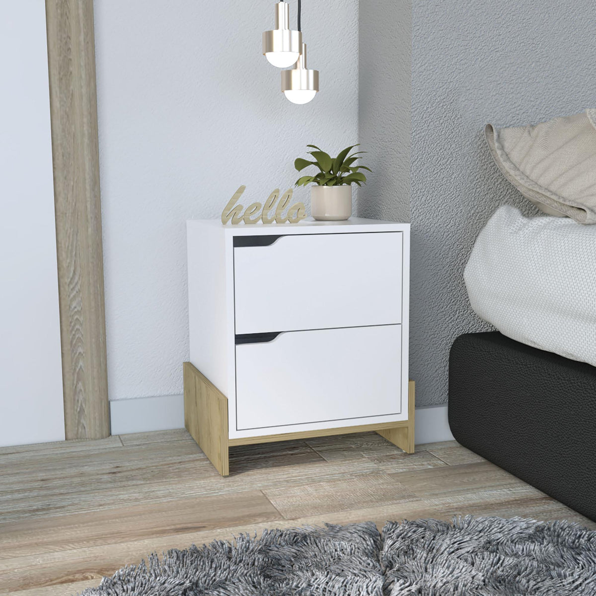 Vertex Nightstand, Bedside Table with 2-Drawers
