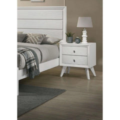 1pc Nightstand White Angled Legs Round Bronze Round Knobs 2-Drawers Bedside Table Bedroom Furniture