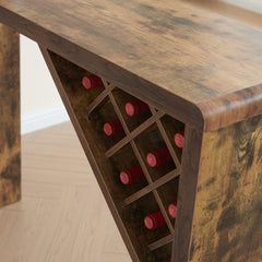 Bar table with attached wine cabinet metal wine glass rack wine bottle rack Distressed Wood color