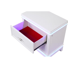 Avalon Modern Style 2-Drawer Nightstand with Mirror-Embellished Front and LED Enhancement in White