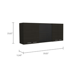 Archive 150 Wall Cabinet With Glass, Four Interior Shelves, Two Double Door -Black
