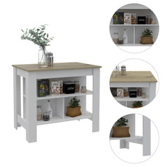 Astyanax Kitchen Island Antibacterial, Three Shelves, Four Legs -Light Oak / White