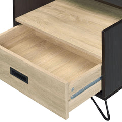 Archive Oak & Black Finish Accent Table with Display & Utility Function