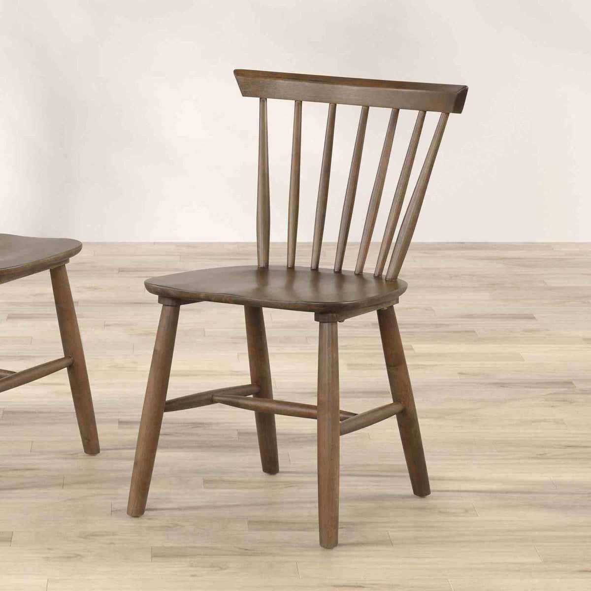 Mid-Century Modern Style 2pc Dining Chair Spindle Back Molded Seat Walnut Finish Dining Room Furniture