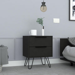 Vault 2 Nightstand , End Table, Side Table Four Legs, Two Drawers -Black