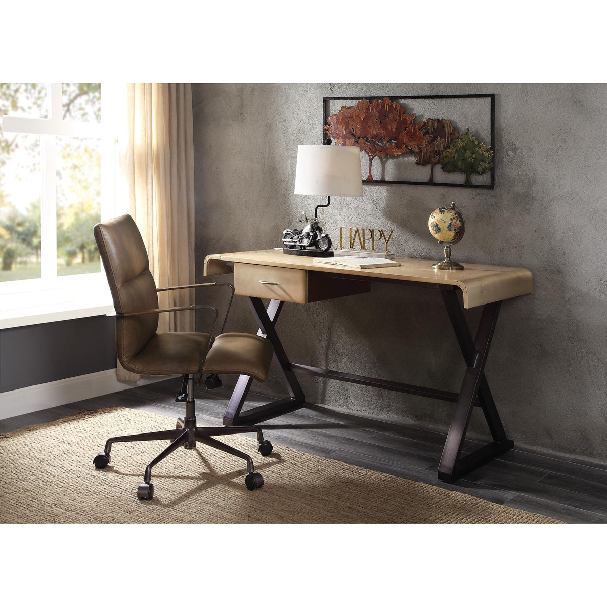 Asteroid Gold Aluminum Rectangular Writing Desk