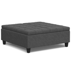 Aeneas 40 inch Wide Large Square Coffee Table Storage Ottoman in Slate Grey Linen Look Fabric